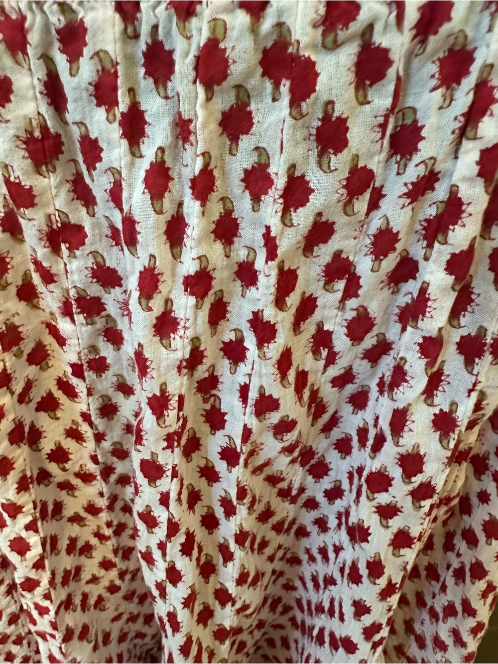 Trade Cloth Boho Cotton Midi Skirt Red White Block Print Smocked Waist Size M/L - Picture 6 of 9